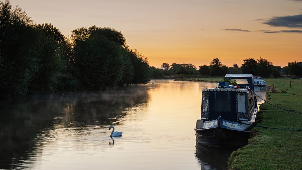 canal boat hidden scenery morning